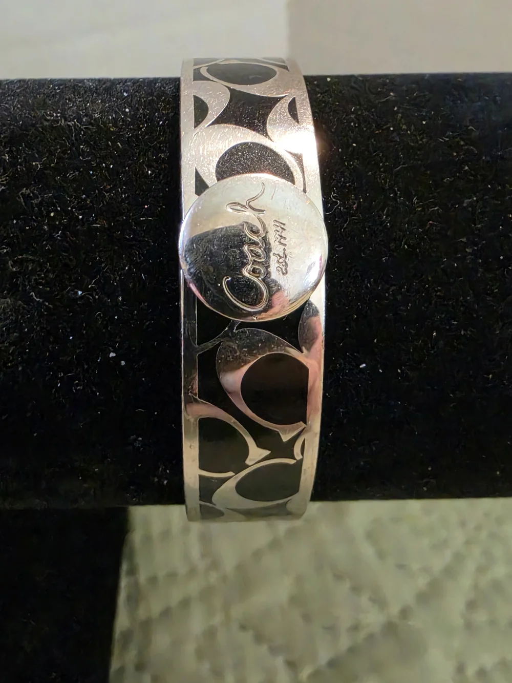 Coach Silver-Tone Signature C Logo Bangle Bracelet